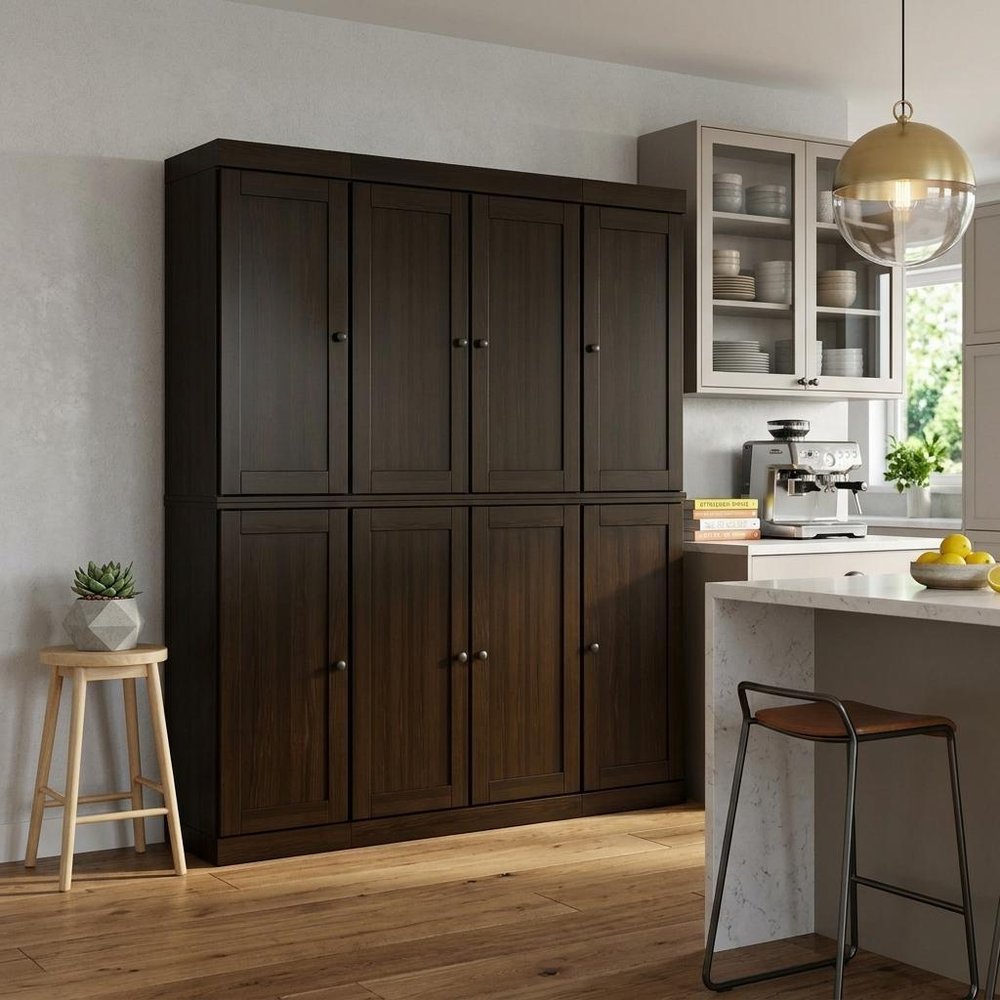 72" Espresso Solid Wood 8 Two Drawer Pantry Or Storage Closet
