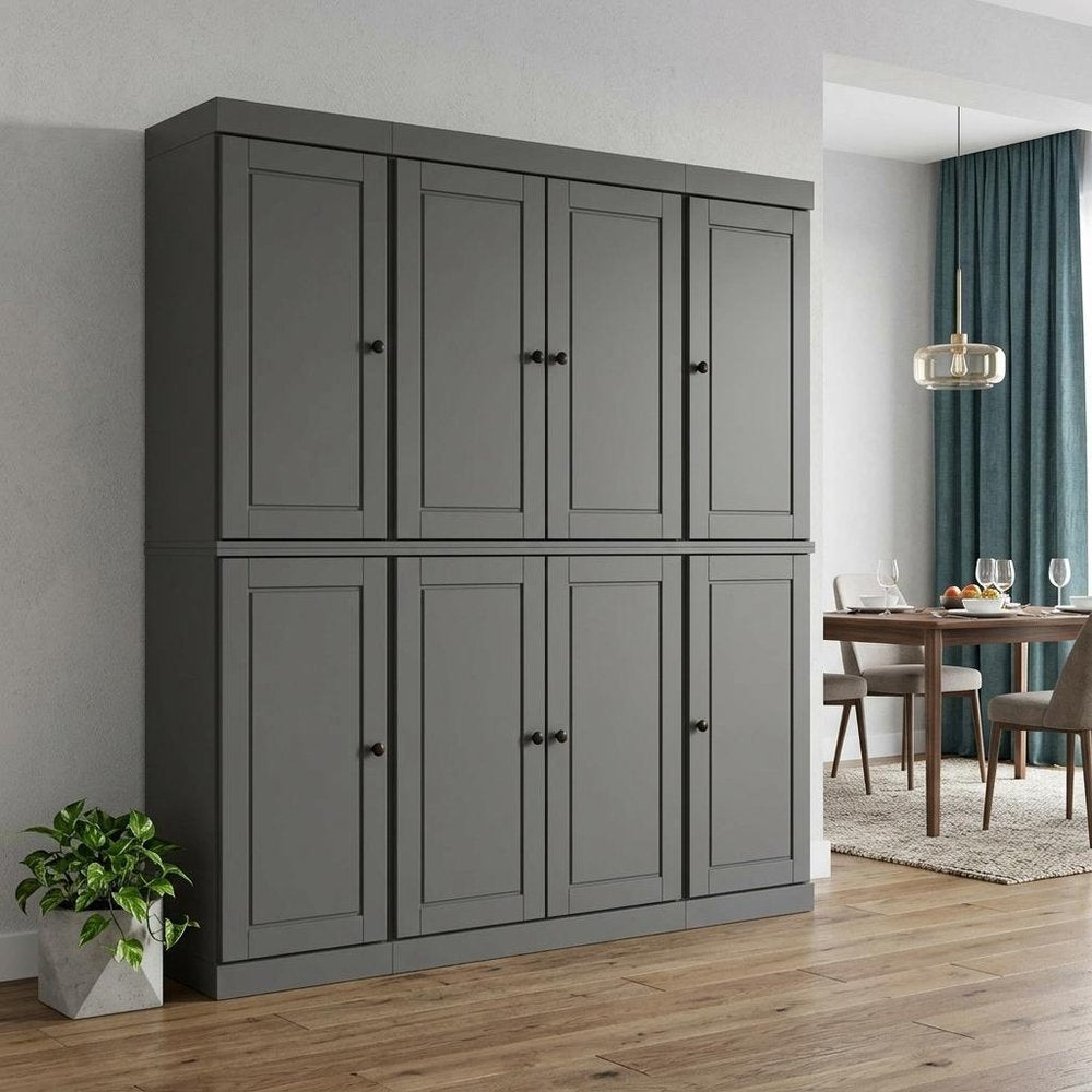 72" Gray Solid Wood 8 Pantry Or Storage Closet