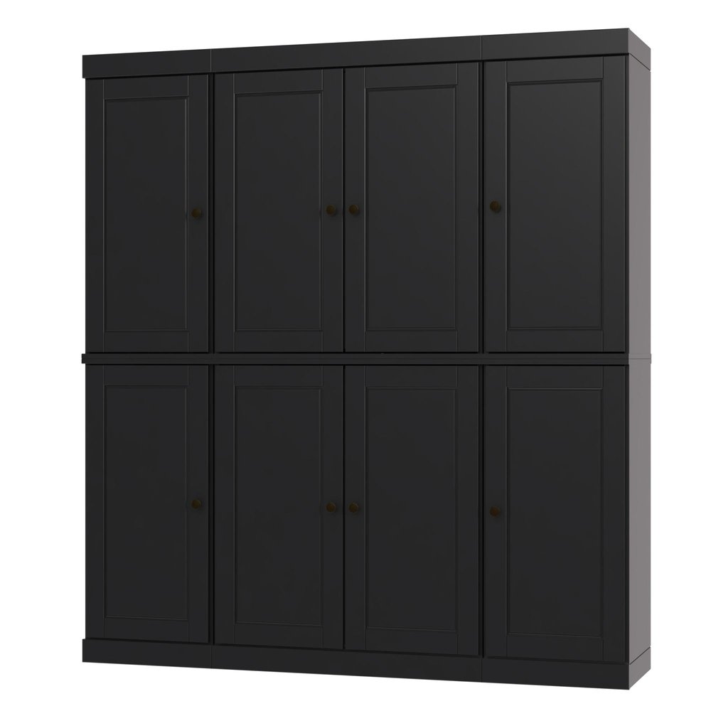 72" Black Solid Wood 8 Pantry Or Storage Closet