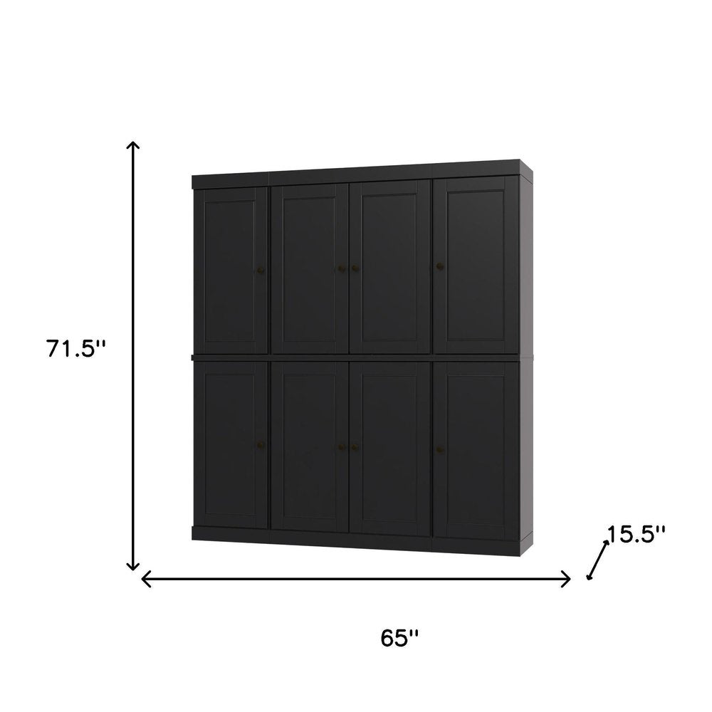 72" Black Solid Wood 8 Pantry Or Storage Closet
