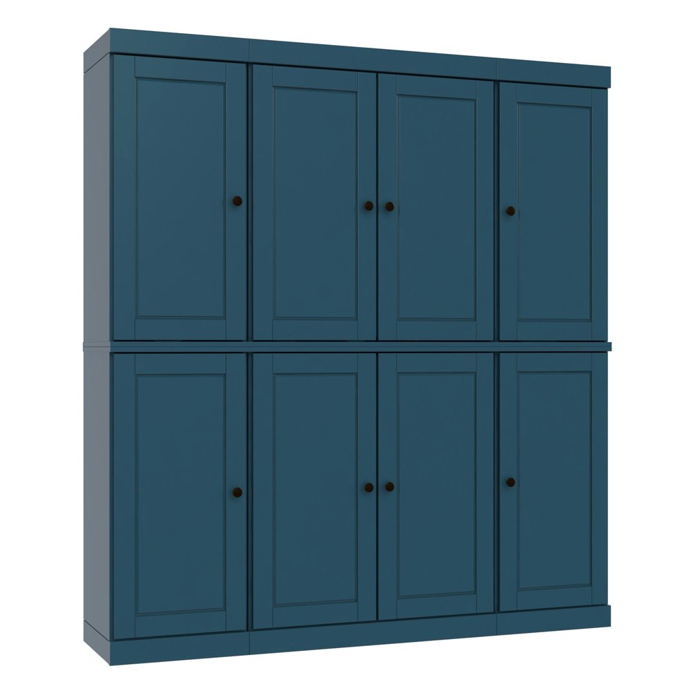 72" Teal Blue Solid Wood 8 Pantry Or Storage Closet
