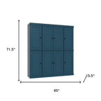 72" Teal Blue Solid Wood 8 Pantry Or Storage Closet