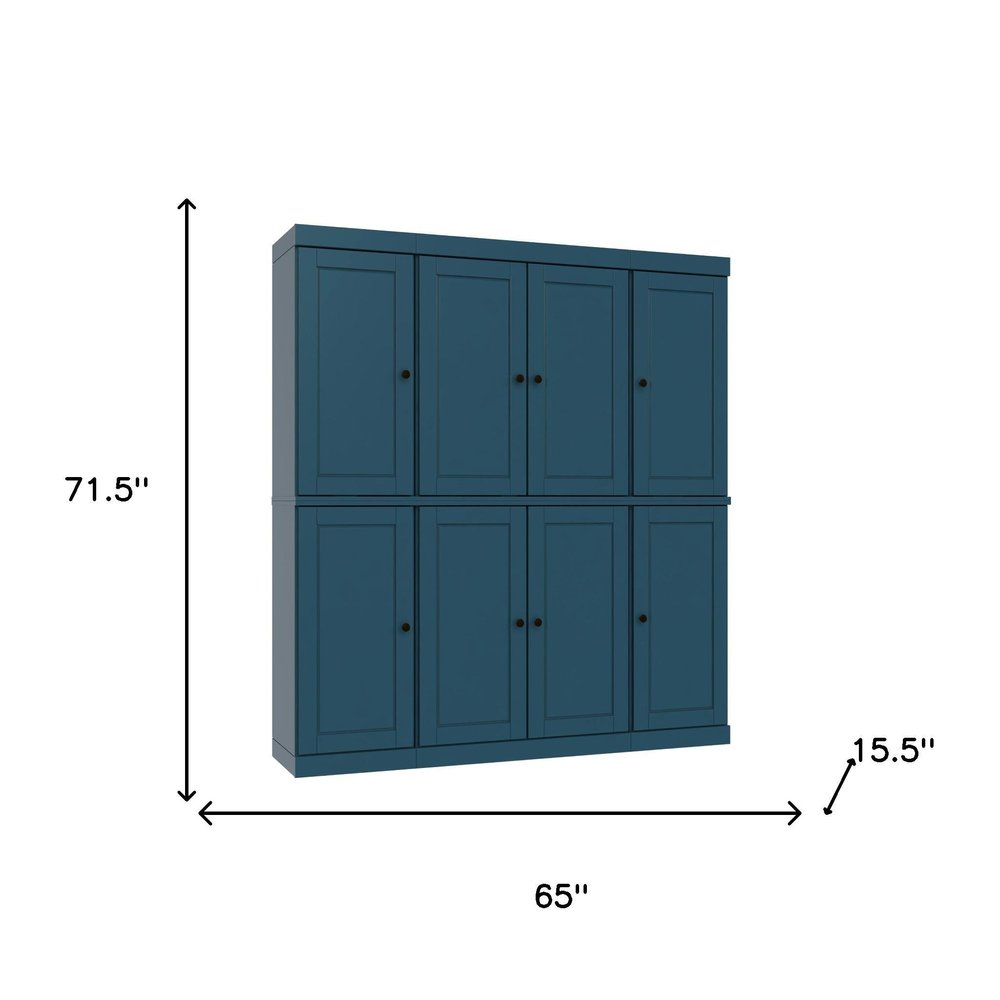 72" Teal Blue Solid Wood 8 Pantry Or Storage Closet
