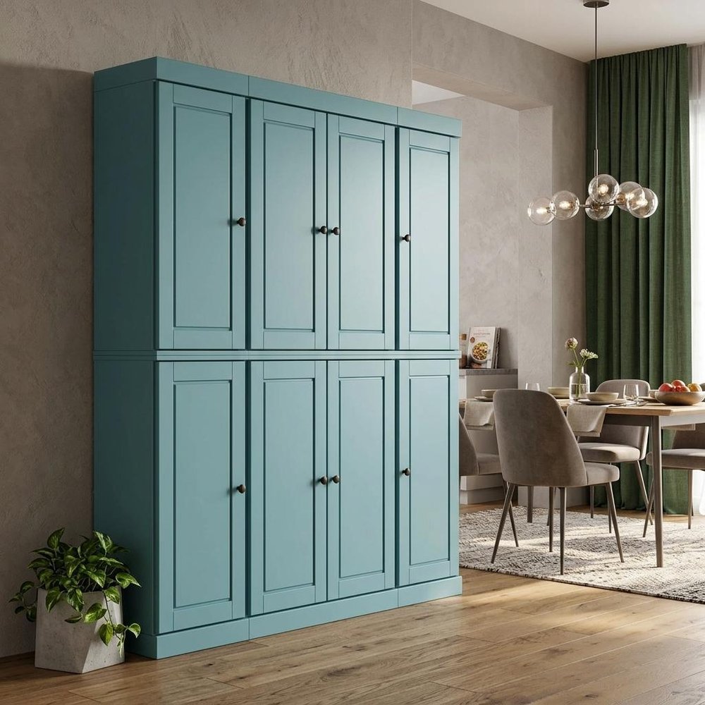 72" Aqua Solid Wood 8 Pantry Or Storage Closet