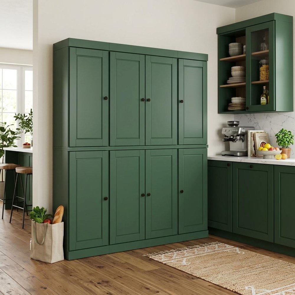 72" Green Solid Wood 8 Pantry Or Storage Closet