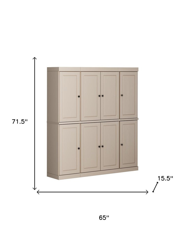 72" Beige Solid Wood 8 Pantry Or Storage Closet