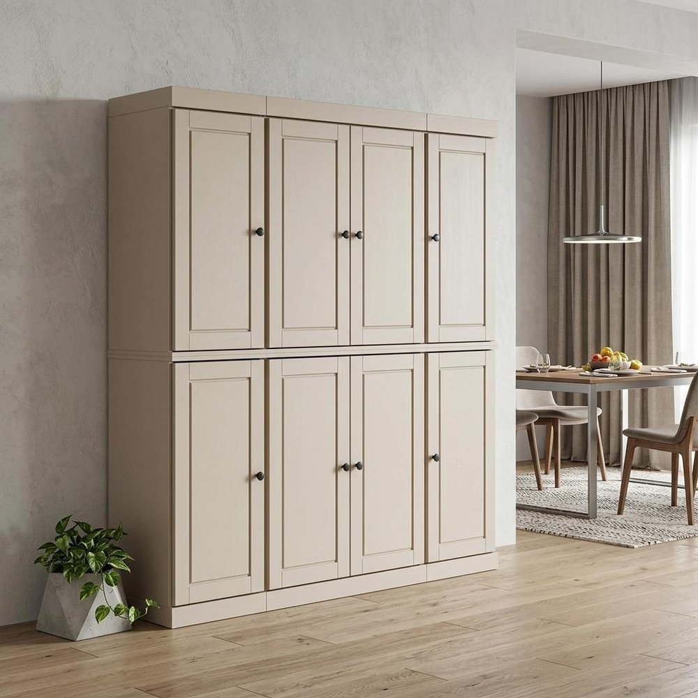 72" Beige Solid Wood 8 Pantry Or Storage Closet