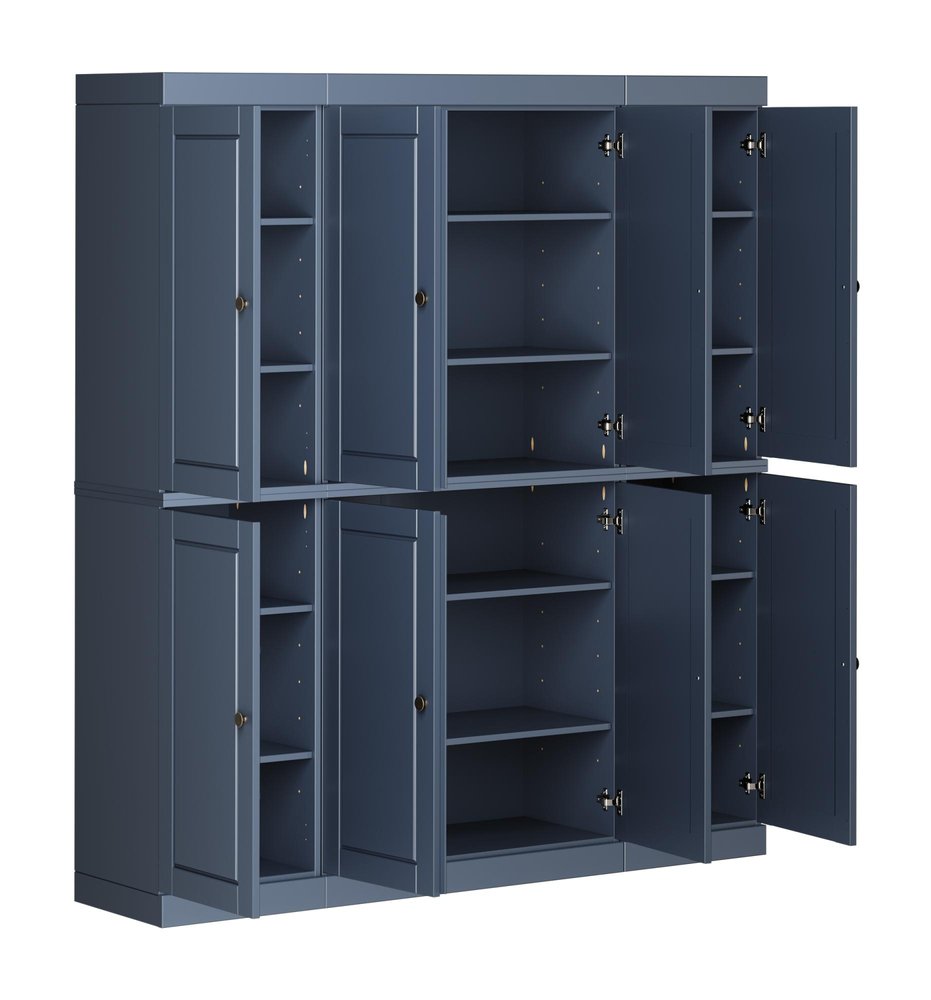 72" French Blue Solid Wood 8 Pantry Or Storage Closet