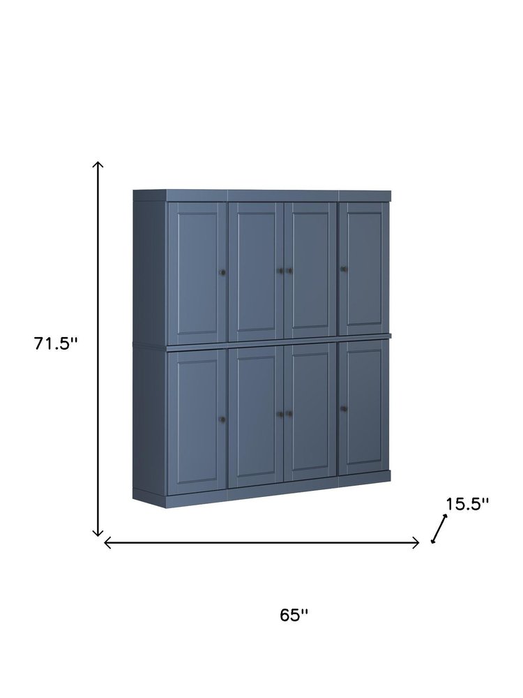 72" French Blue Solid Wood 8 Pantry Or Storage Closet