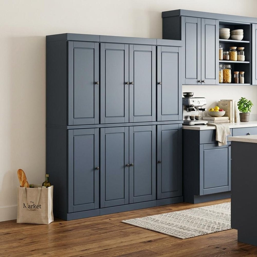 72" French Blue Solid Wood 8 Pantry Or Storage Closet