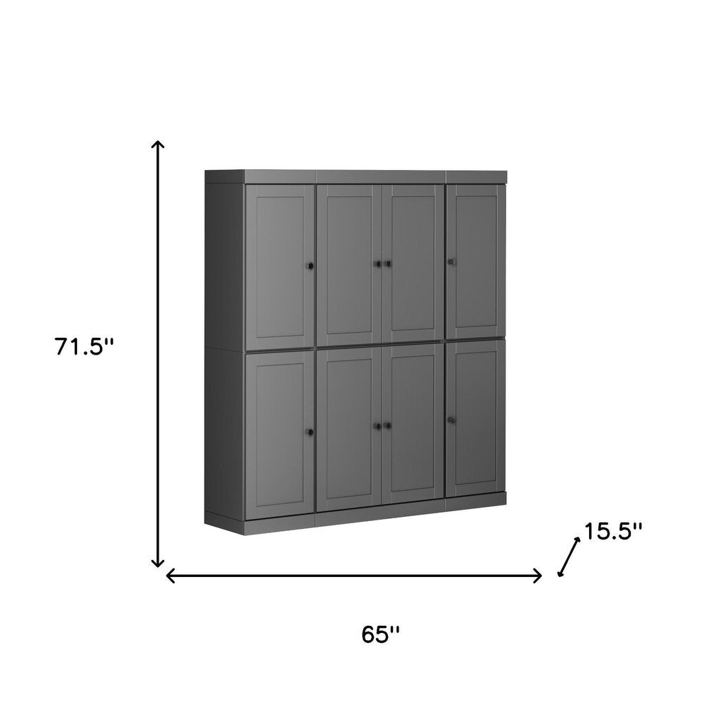 72" Gray Solid Wood 8 Pantry Or Storage Closet