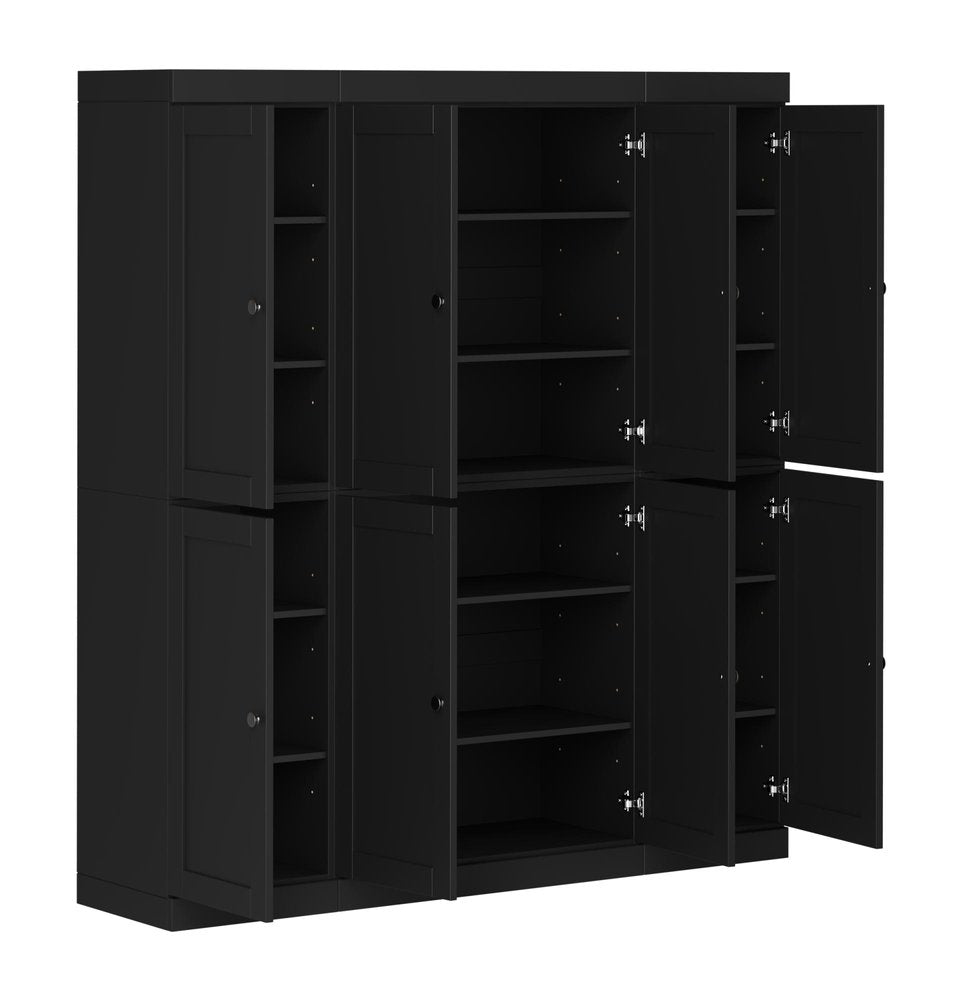 72" Black Solid Wood 8 Pantry Or Storage Closet