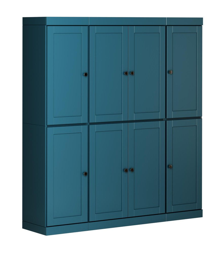 72" Teal Blue Solid Wood 8 Pantry Or Storage Closet