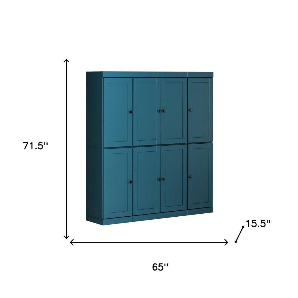 72" Teal Blue Solid Wood 8 Pantry Or Storage Closet
