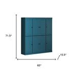 72" Teal Blue Solid Wood 8 Pantry Or Storage Closet