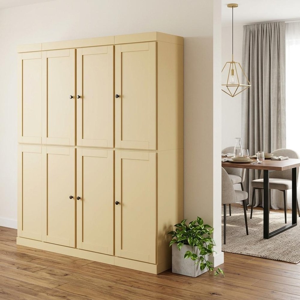 72" Yellow Solid Wood 8 Pantry Or Storage Closet