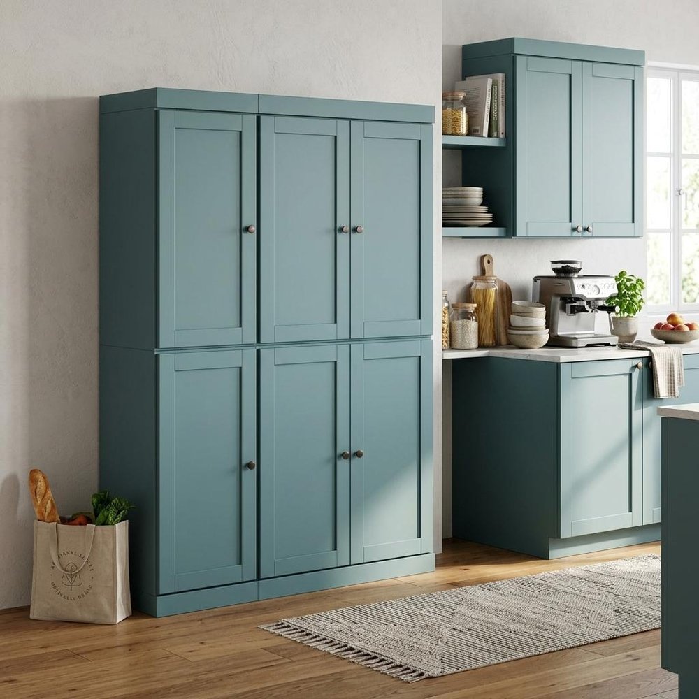 72" Aqua Solid Wood 8 Pantry Or Storage Closet