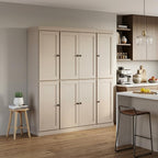 72" Beige Solid Wood 8 Pantry Or Storage Closet