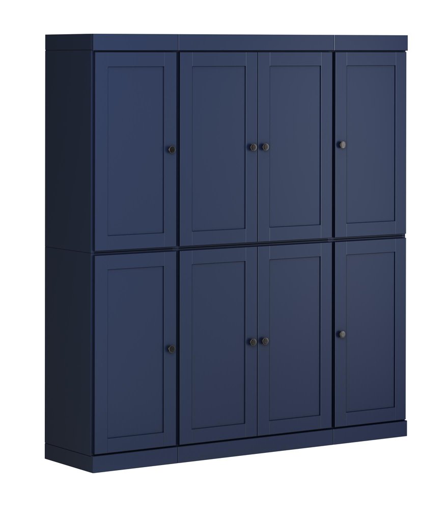 72" Navy Blue Solid Wood 8 Pantry Or Storage Closet