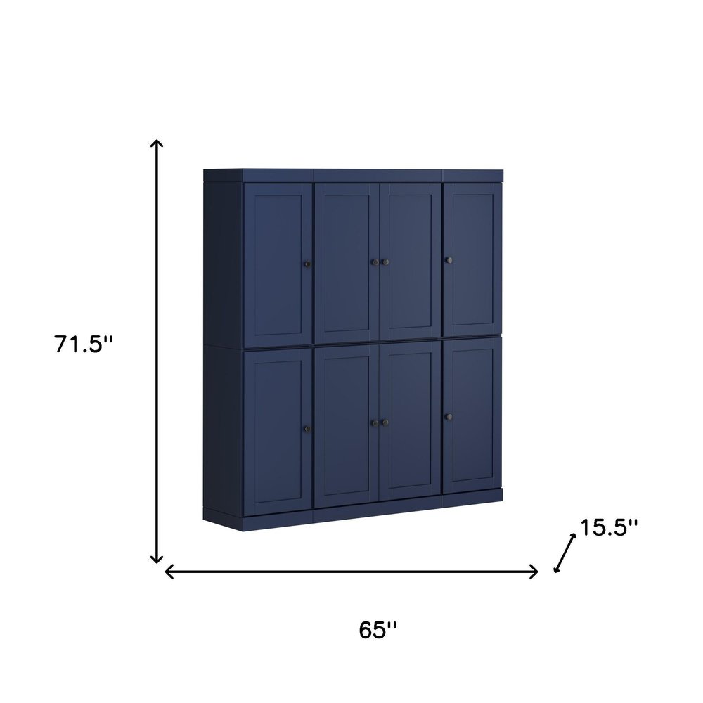 72" Navy Blue Solid Wood 8 Pantry Or Storage Closet