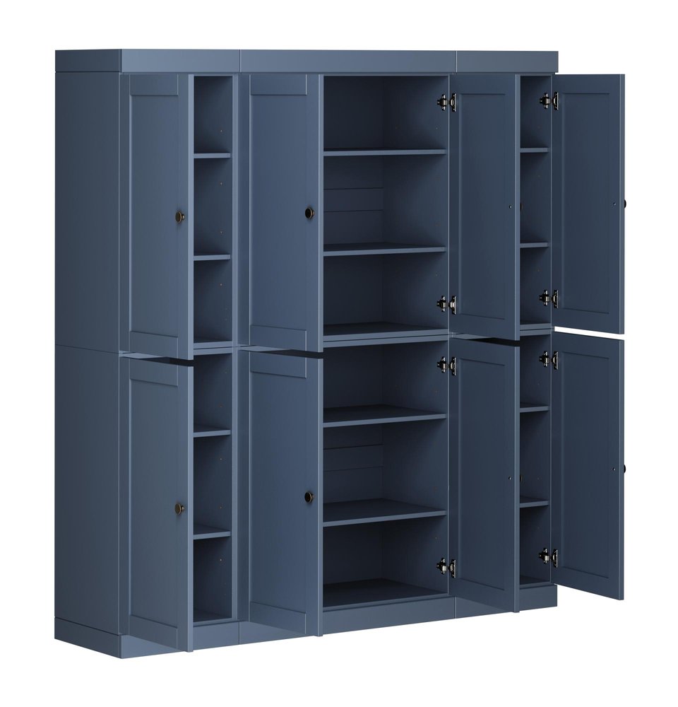 72" French Blue Solid Wood 8 Pantry Or Storage Closet