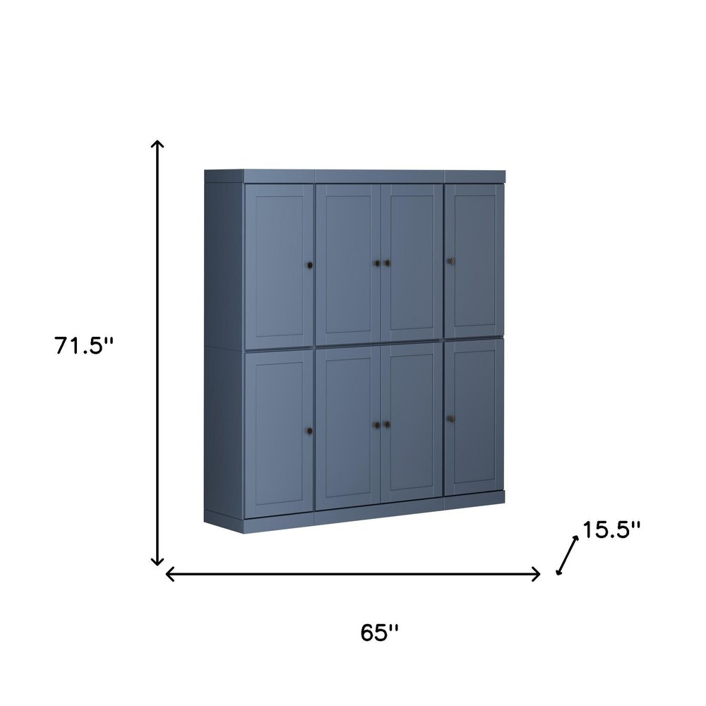 72" French Blue Solid Wood 8 Pantry Or Storage Closet