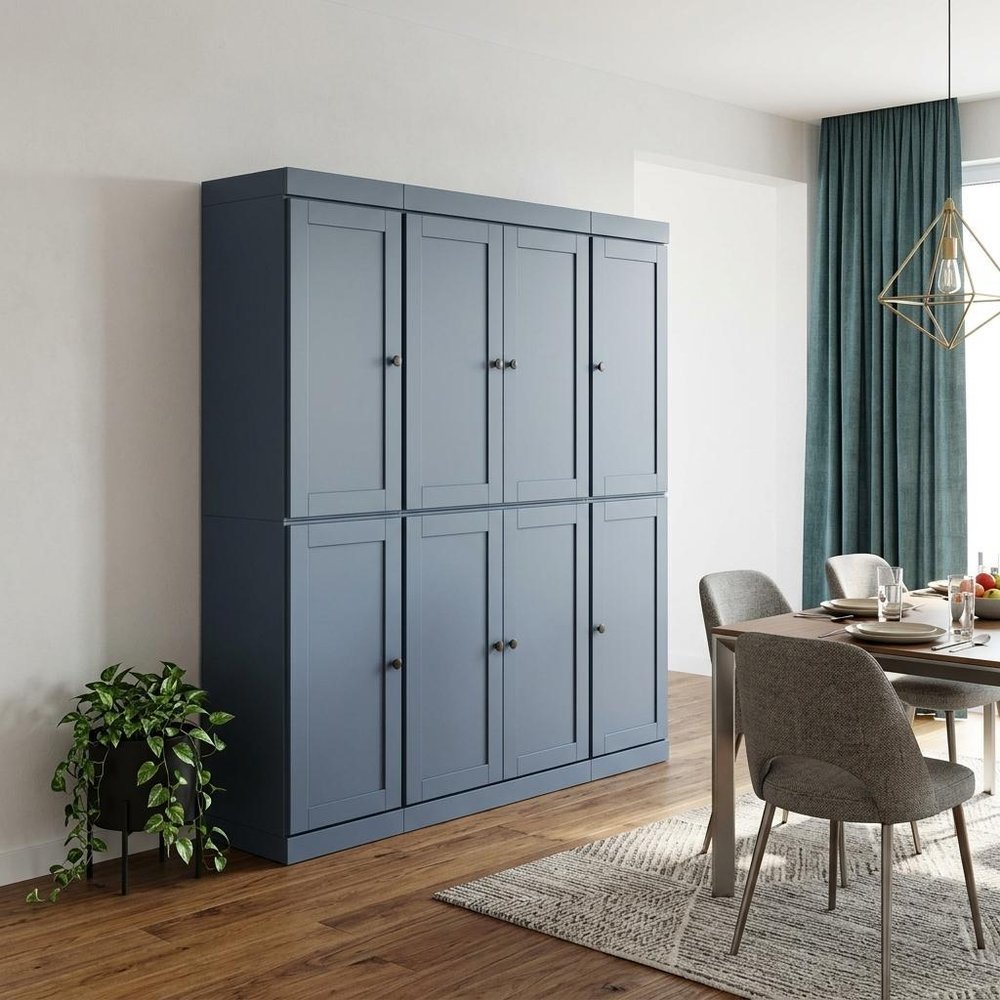 72" French Blue Solid Wood 8 Pantry Or Storage Closet