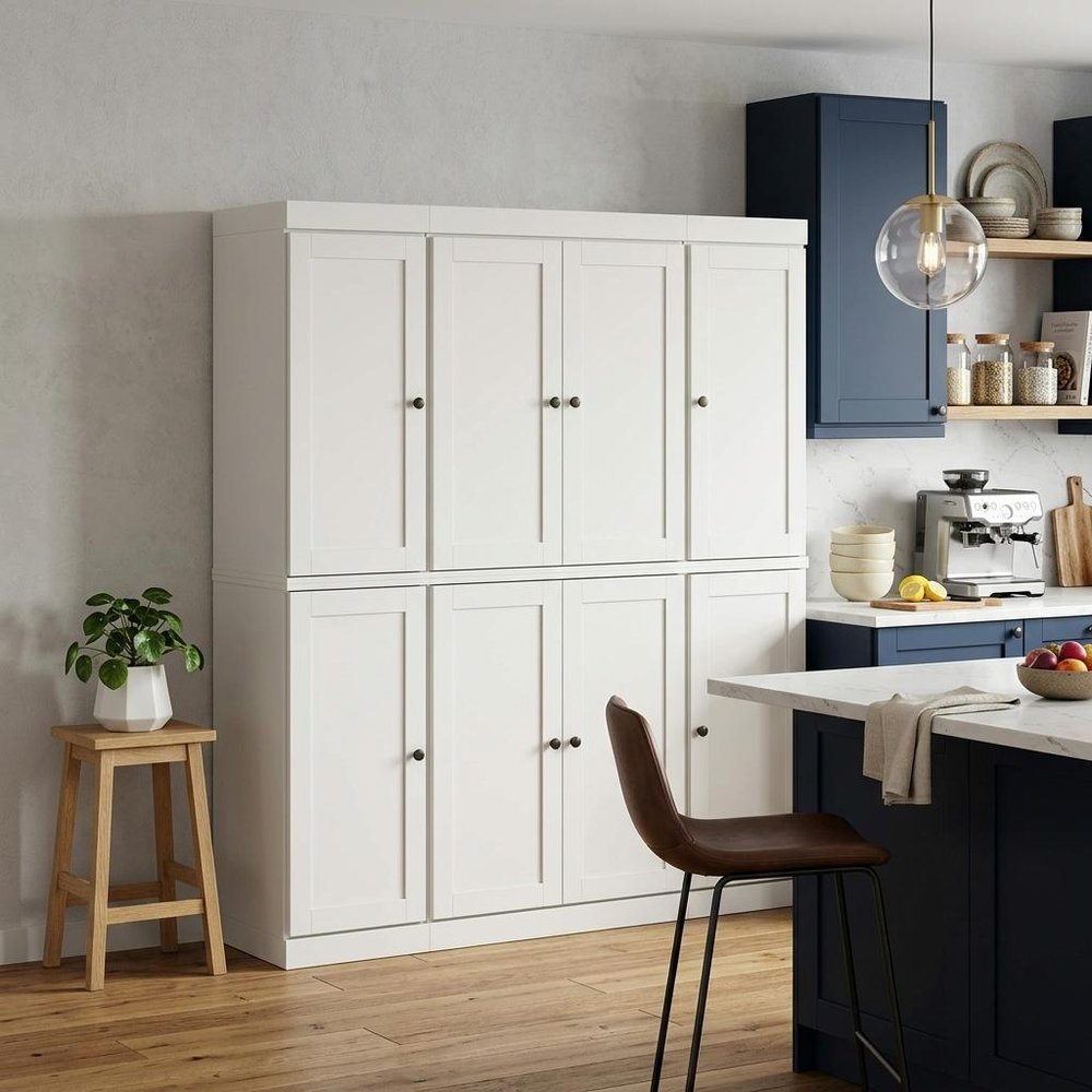72" Off White Solid Wood 8 Pantry Or Storage Closet