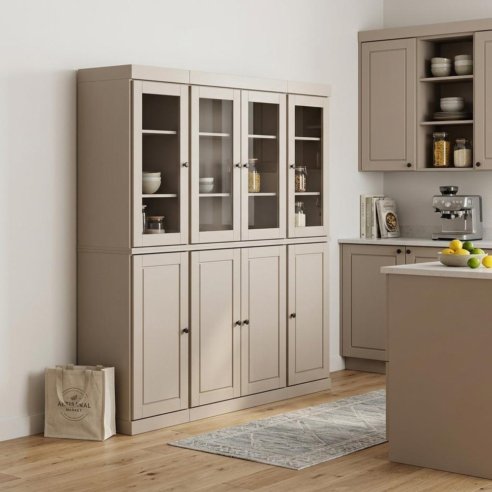 72" Beige Solid Wood 8 Pantry Or Storage Closet