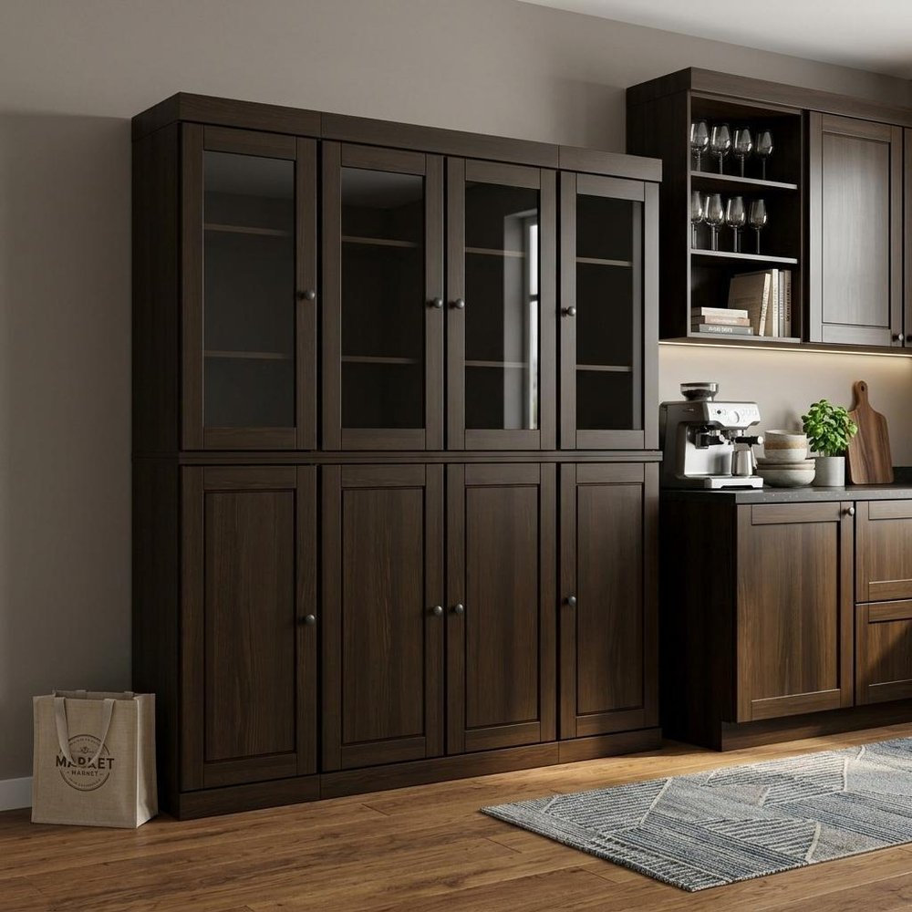 72" Espresso Solid Wood 8 Pantry Or Storage Closet