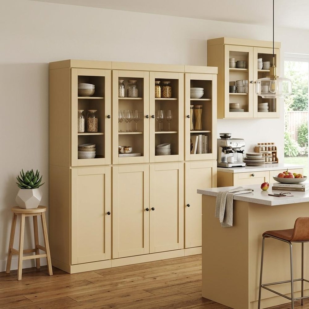 72" Yellow Solid Wood 8 Pantry Or Storage Closet