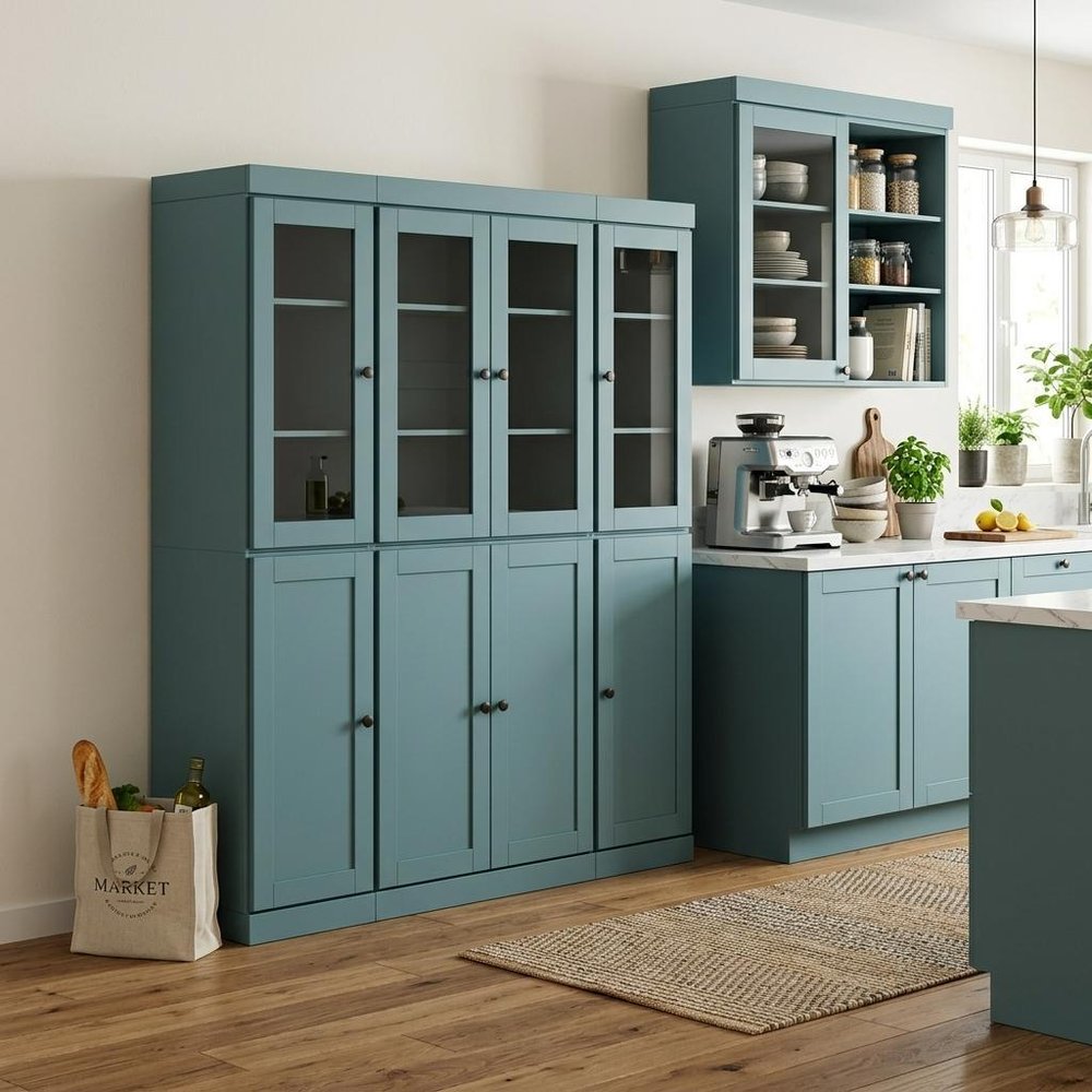 72" Aqua Solid Wood 8 Pantry Or Storage Closet