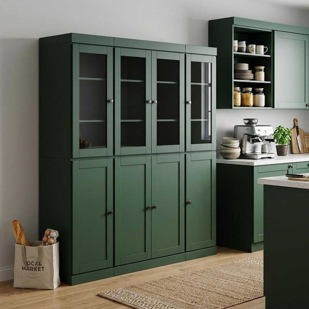 72" Green Solid Wood 8 Pantry Or Storage Closet