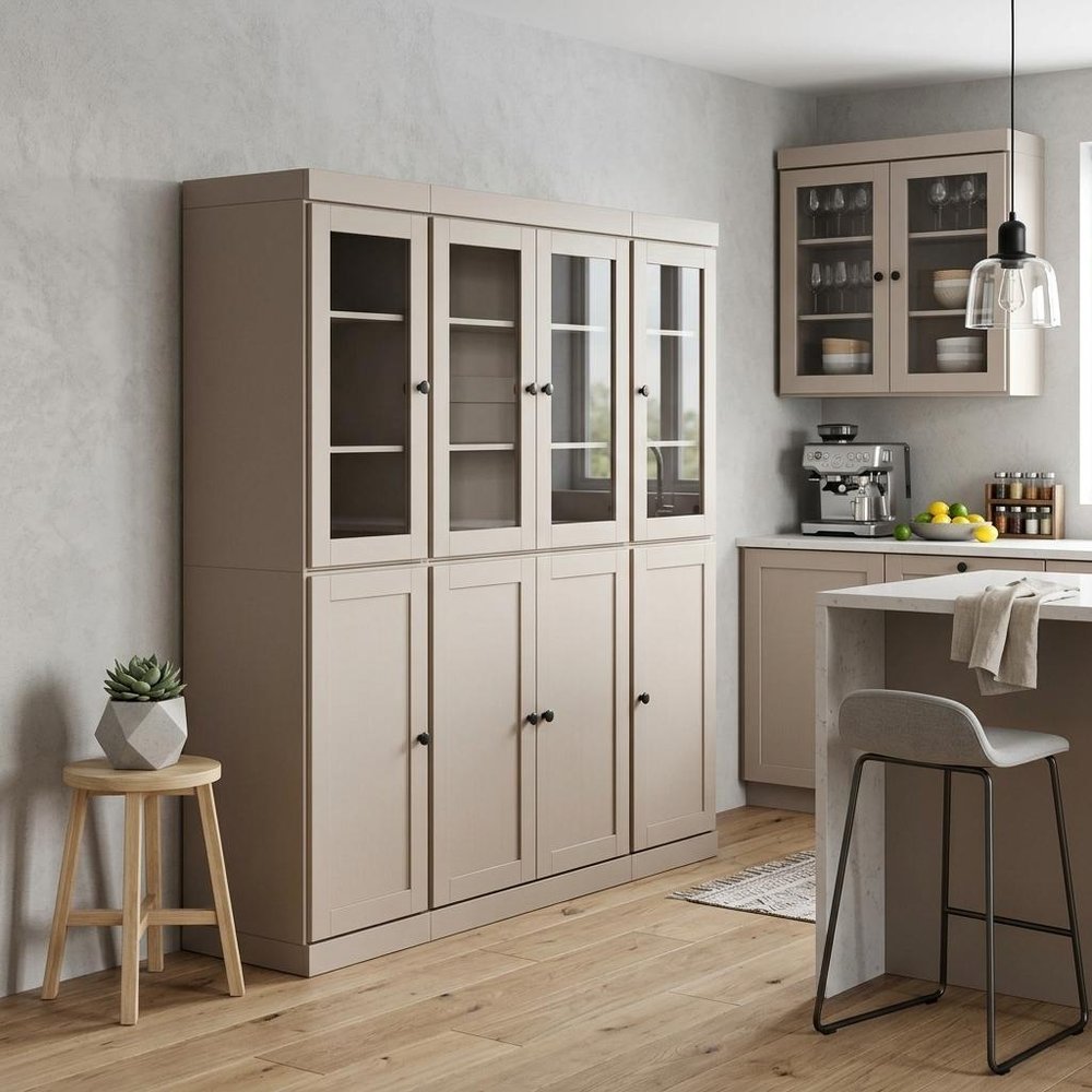 72" Beige Solid Wood 8 Pantry Or Storage Closet