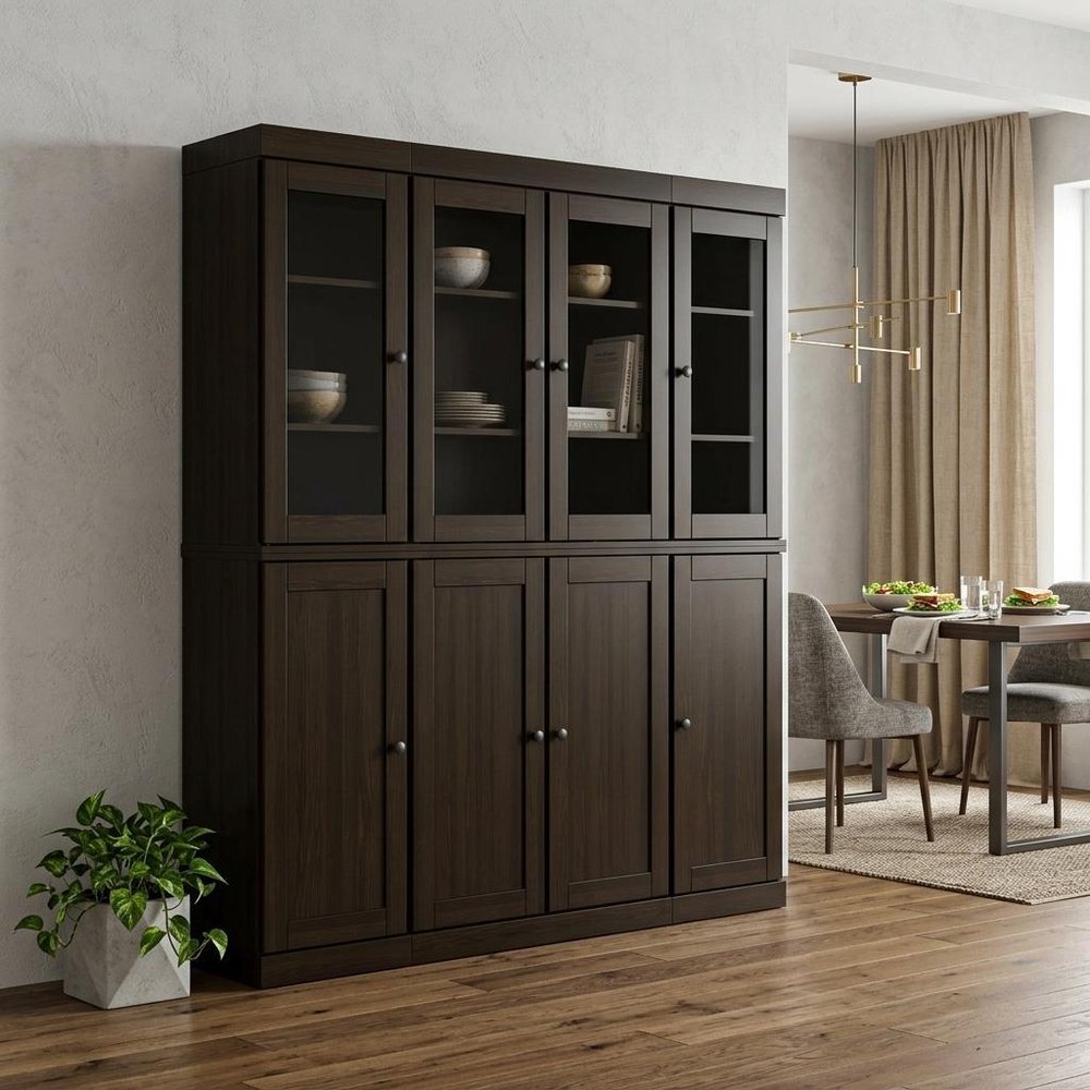 72" Espresso Solid Wood 8 Pantry Or Storage Closet