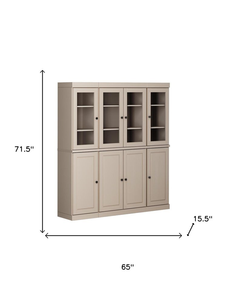 72" Beige Solid Wood 8 Two Drawer Pantry Or Storage Closet