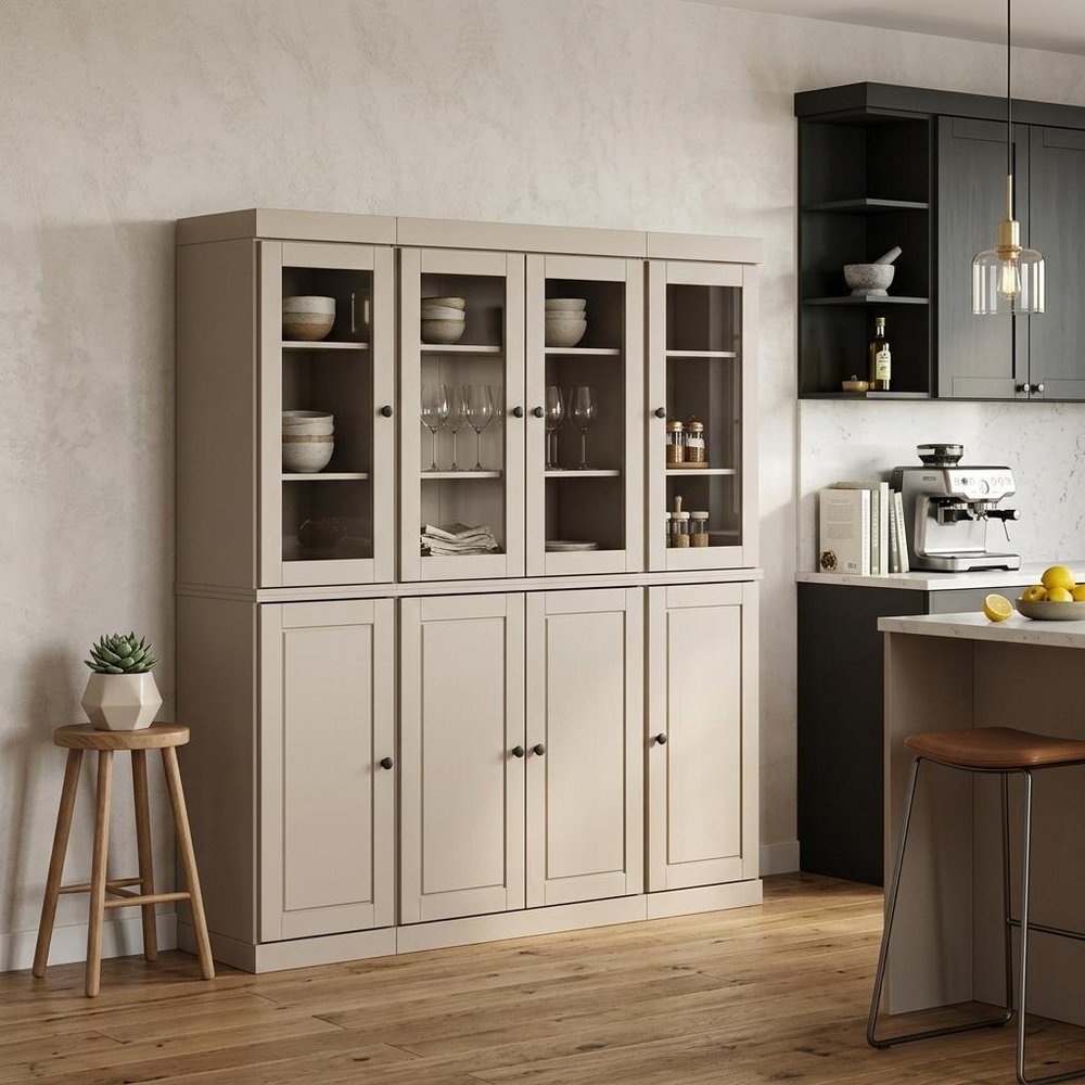 72" Beige Solid Wood 8 Two Drawer Pantry Or Storage Closet