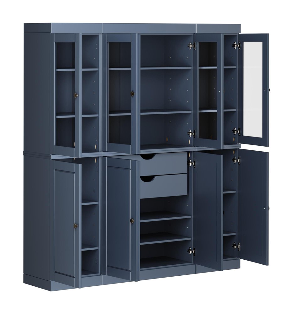 72" French Blue Solid Wood 8 Two Drawer Pantry Or Storage Closet
