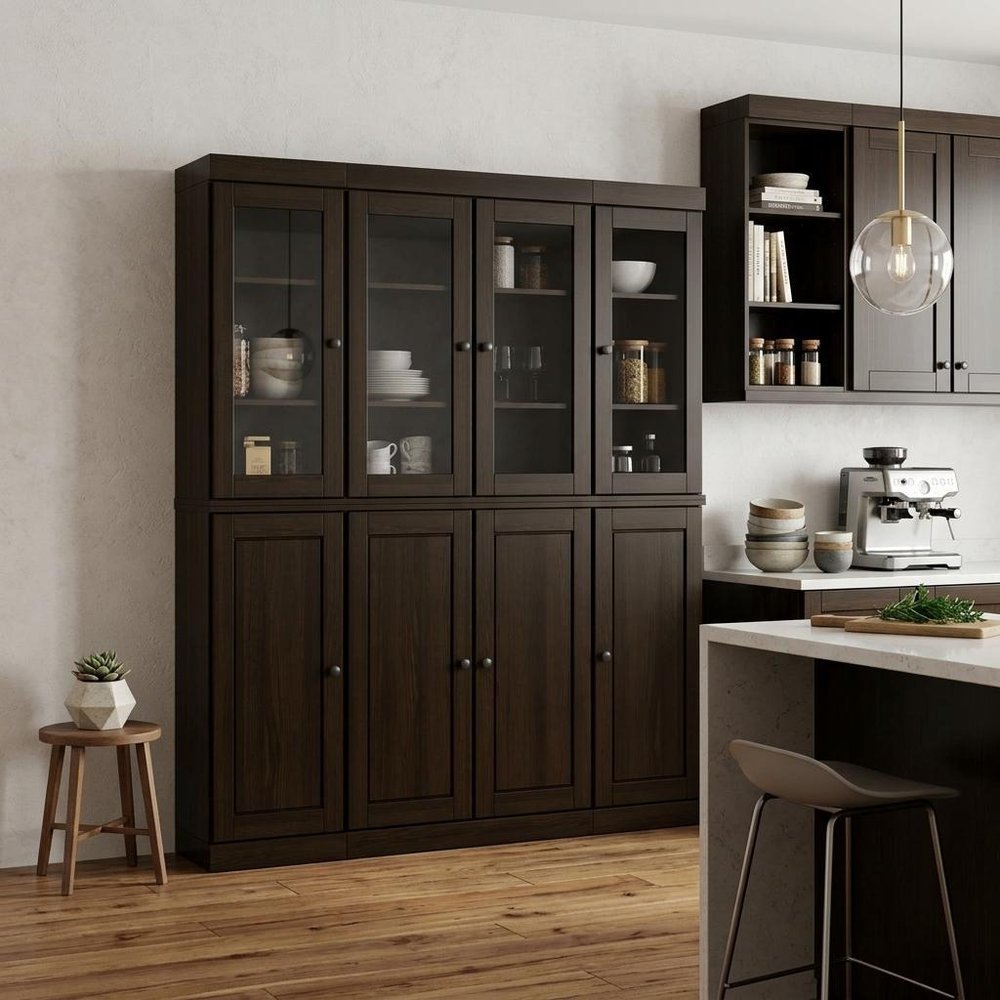 72" Espresso Solid Wood 8 Two Drawer Pantry Or Storage Closet