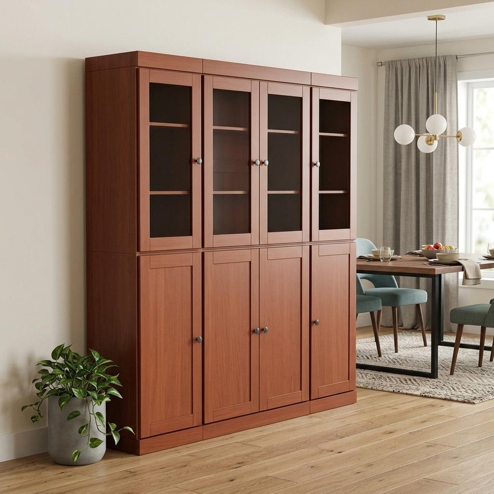 72" Coffee Solid Wood 8 Two Drawer Pantry Or Storage Closet