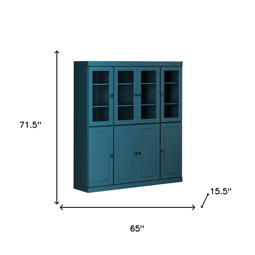 72" Teal Blue Solid Wood 8 Two Drawer Pantry Or Storage Closet