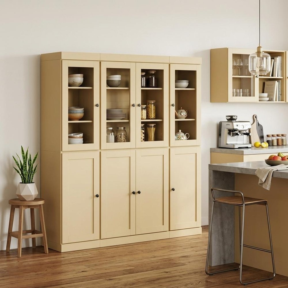72" Yellow Solid Wood 8 Two Drawer Pantry Or Storage Closet
