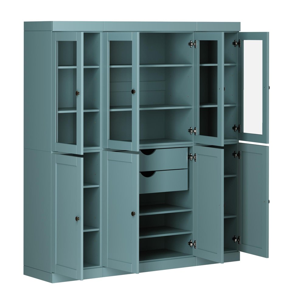 72" Aqua Solid Wood 8 Two Drawer Pantry Or Storage Closet