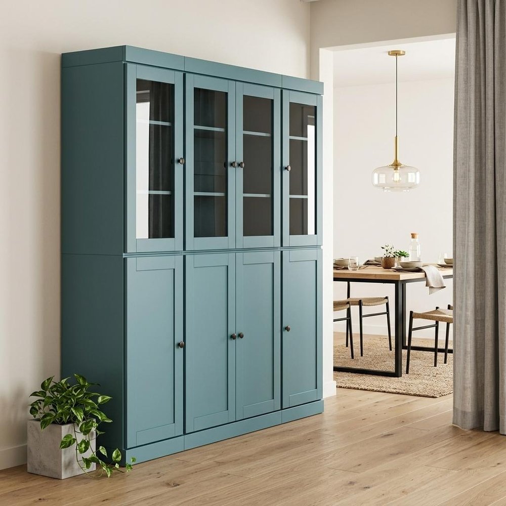 72" Aqua Solid Wood 8 Two Drawer Pantry Or Storage Closet