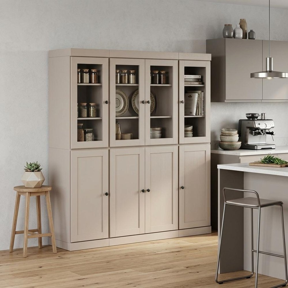 72" Beige Solid Wood 8 Two Drawer Pantry Or Storage Closet