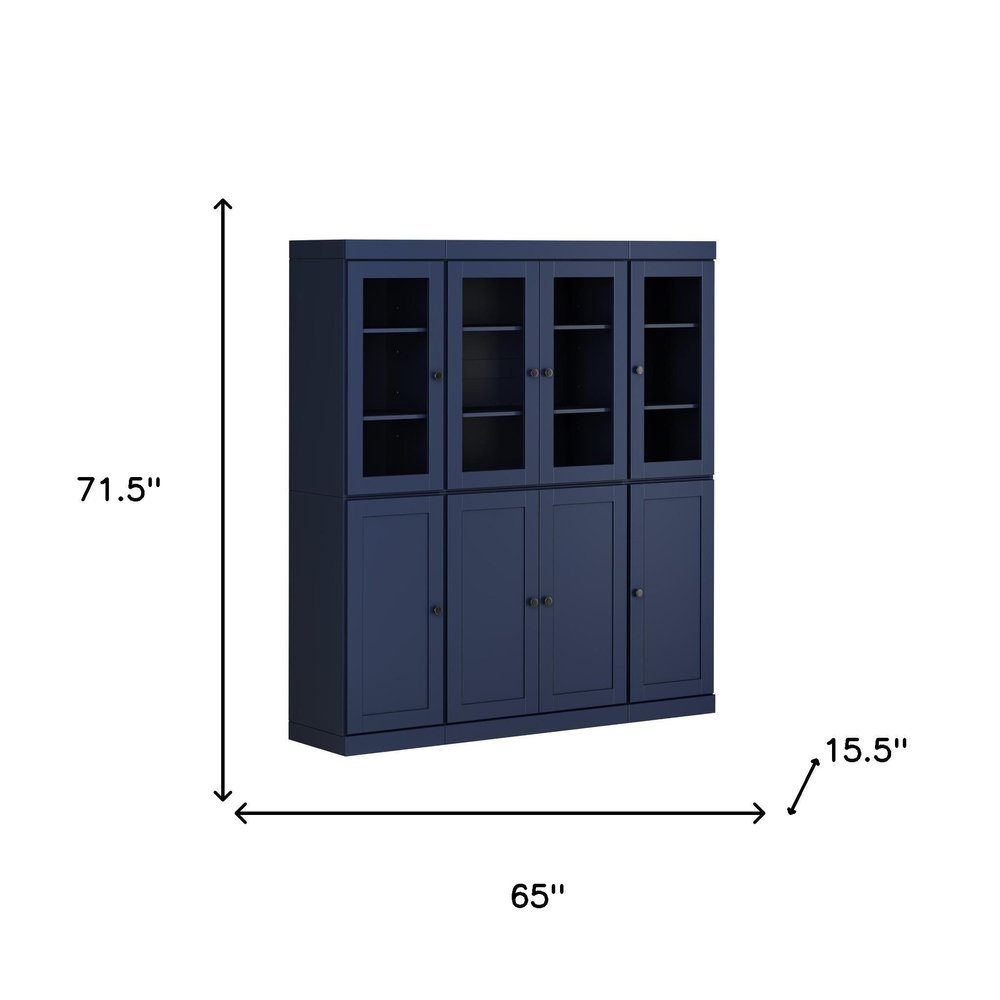 72" Navy Blue Solid Wood 8 Two Drawer Pantry Or Storage Closet