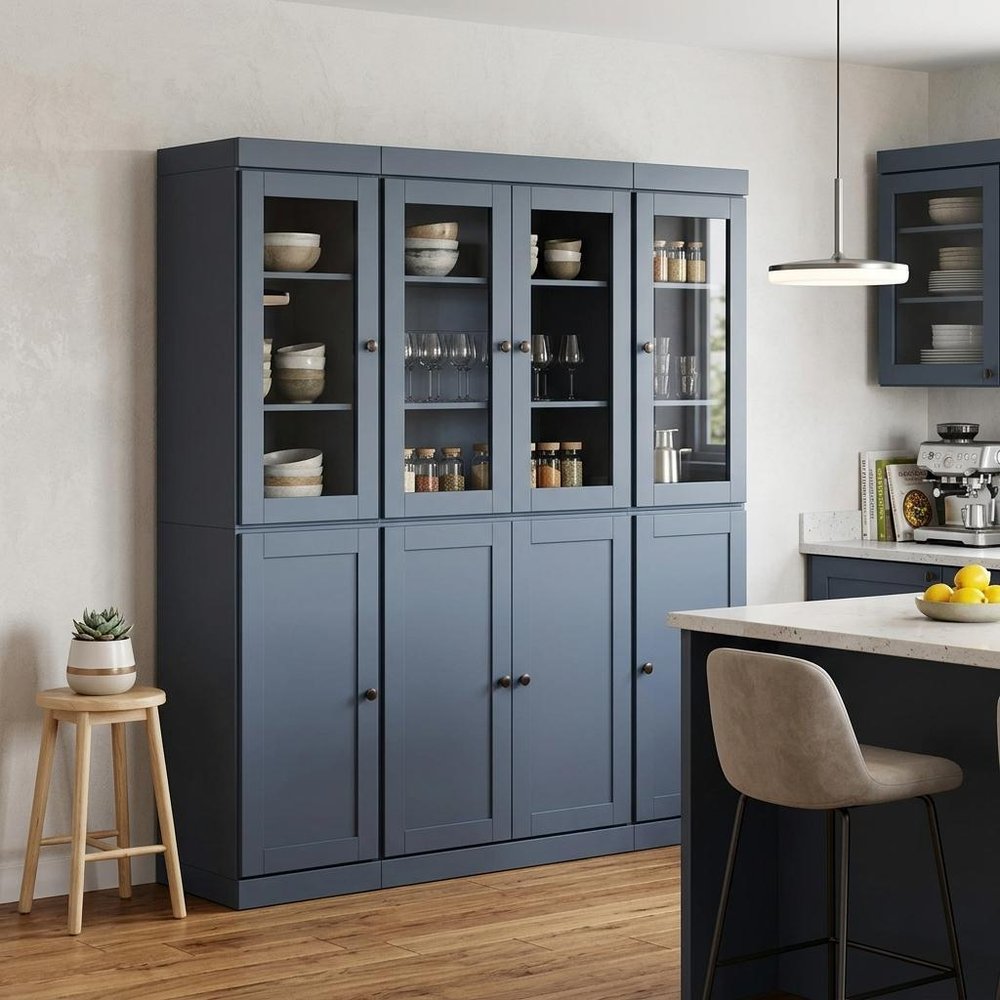 72" French Blue Solid Wood 8 Two Drawer Pantry Or Storage Closet