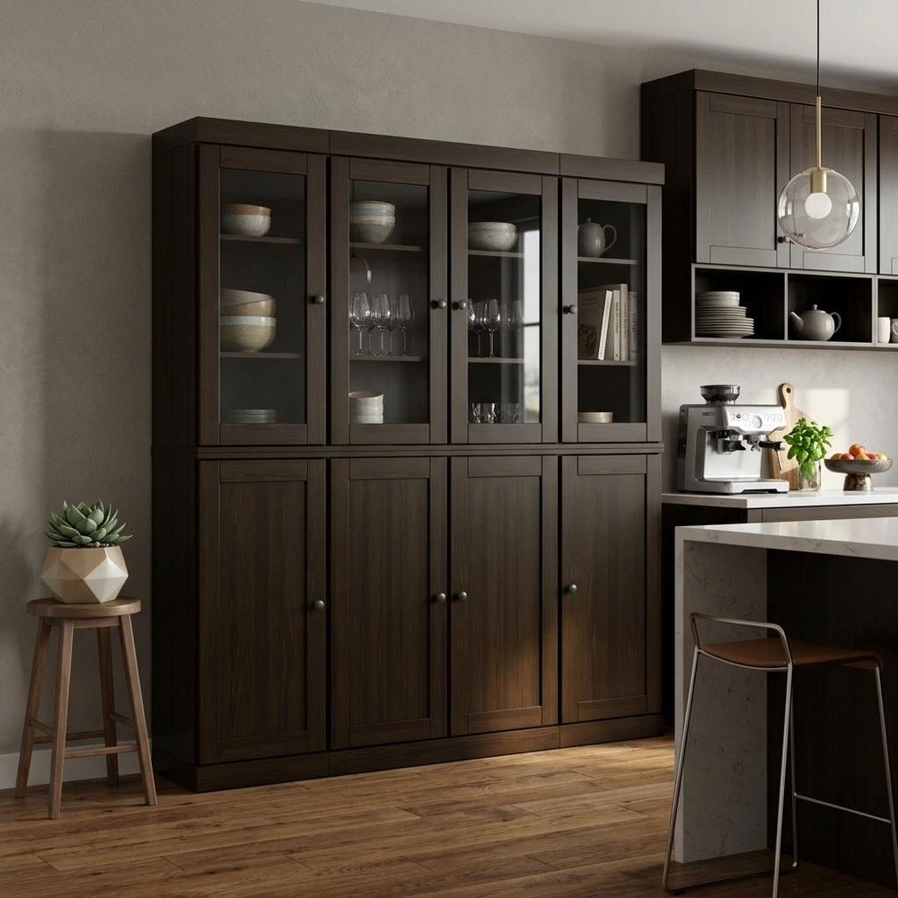 72" Espresso Solid Wood 8 Two Drawer Pantry Or Storage Closet