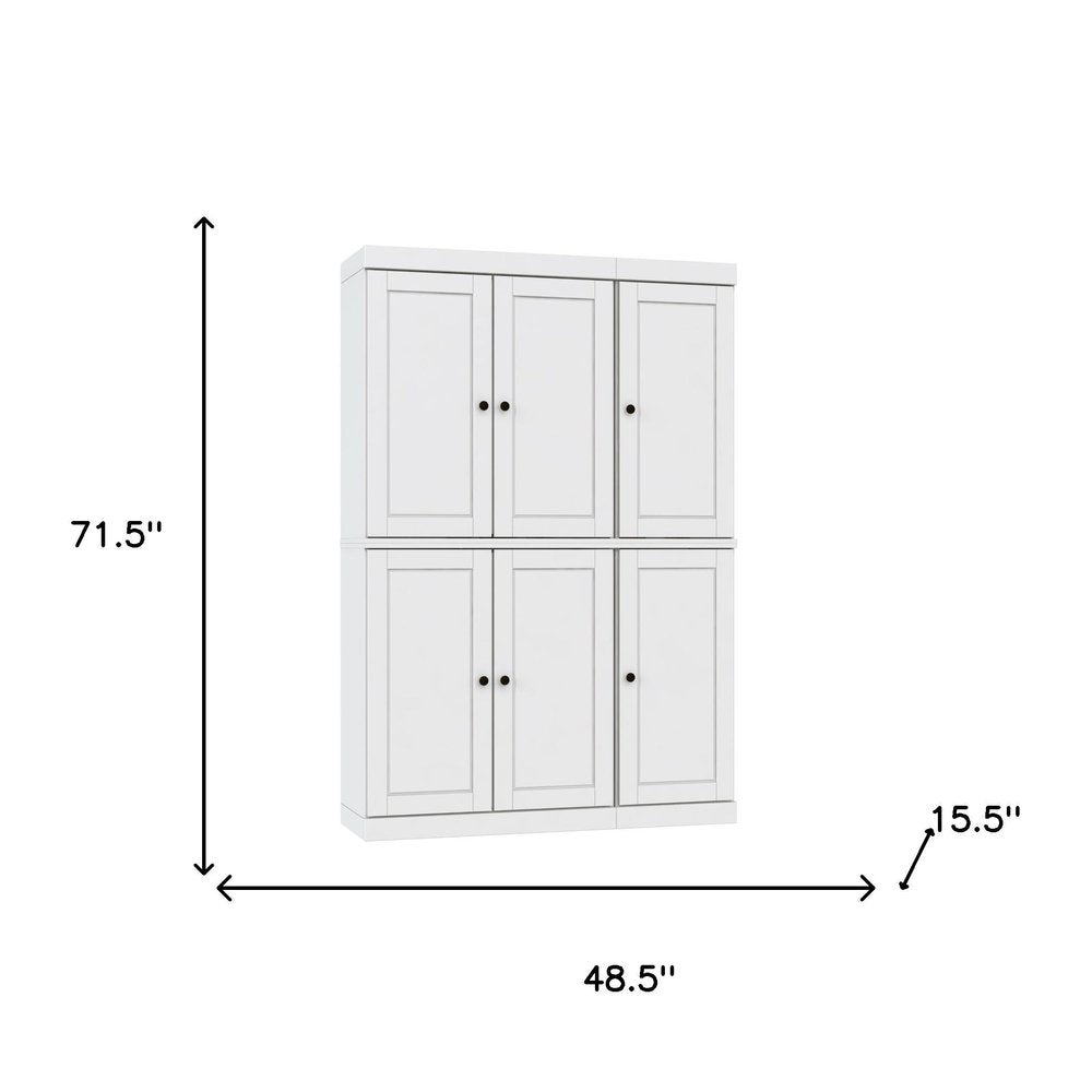 72" White Solid Wood Six Door Two Drawer Pantry Or Storage Closet