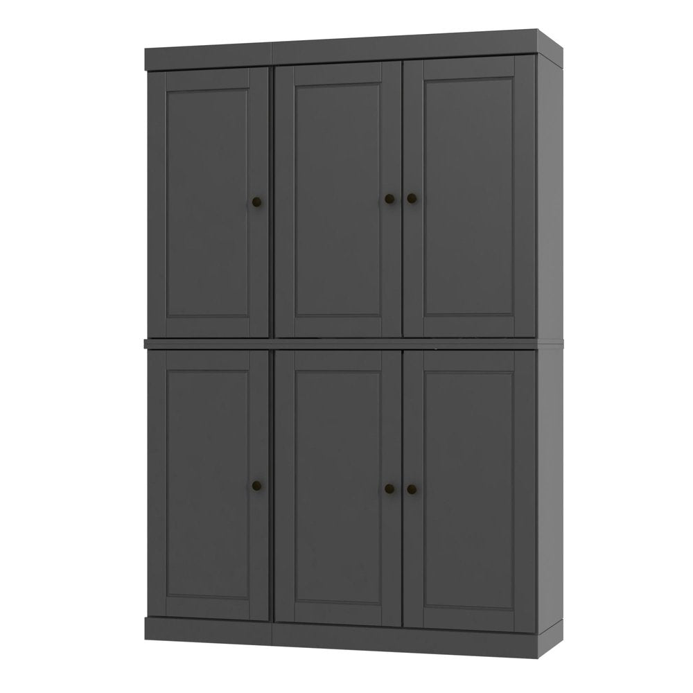 72" White Solid Wood Six Door Two Drawer Pantry Or Storage Closet